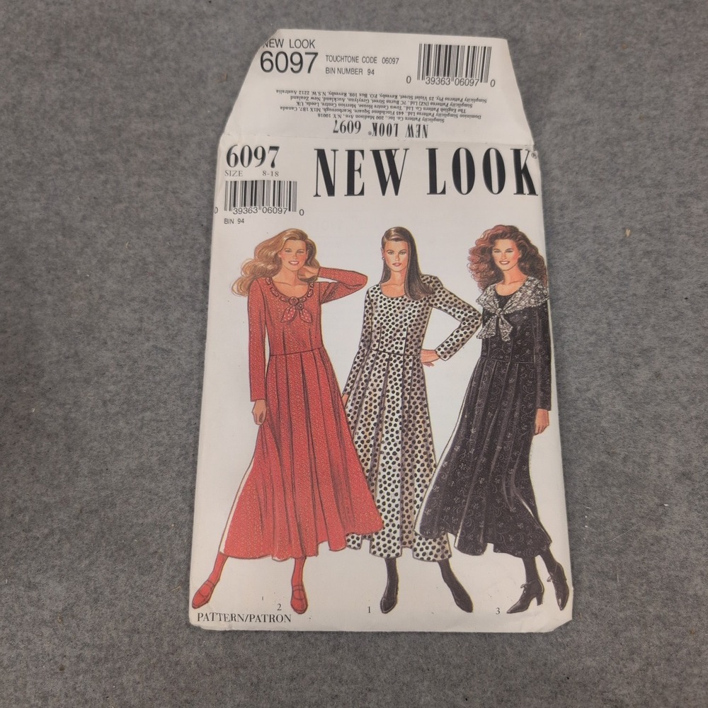 New Look 6097 Misses Dress Sewing Pattern Sizes 8-18 Collar Variations Uncut
